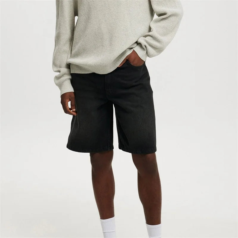 Men's Vintage Washed Denim Shorts with Relaxed Fit