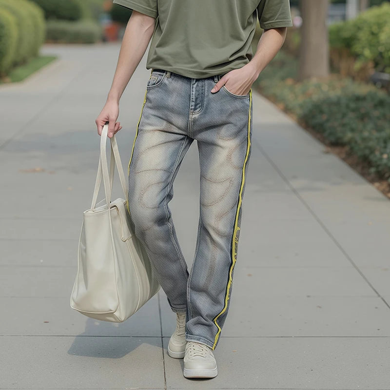 Men's Stylish Embroidered Denim Jeans with Trendy Streetwear Design