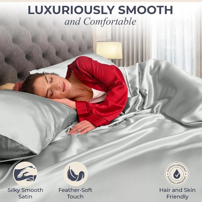 Satin Sheets Queen Size Set 4 Pcs - Silky & Luxuriously Soft