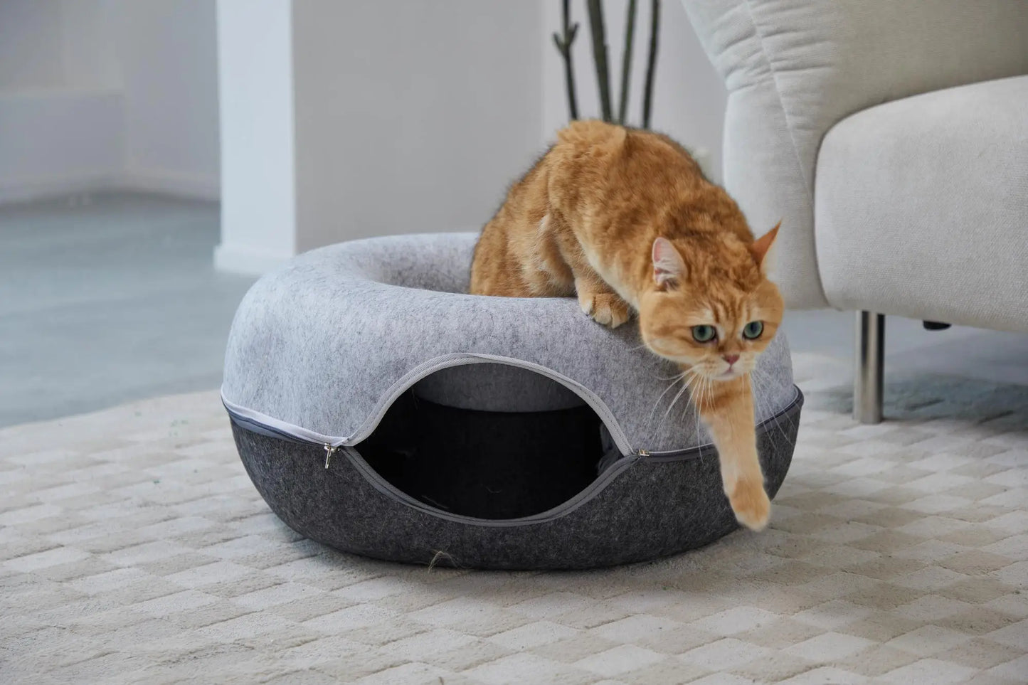 Hexagon duplex colour Cat Tunnel Bed Cat Cave for Multiple Cats  Large Cats Scratch Resistant Washable Detachable Round Felt Cat