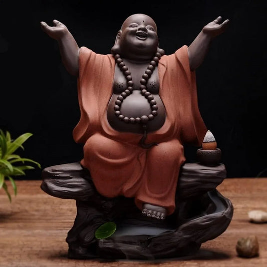 Purple Sand Maitreya Laughing Buddha Incense Burner Decor