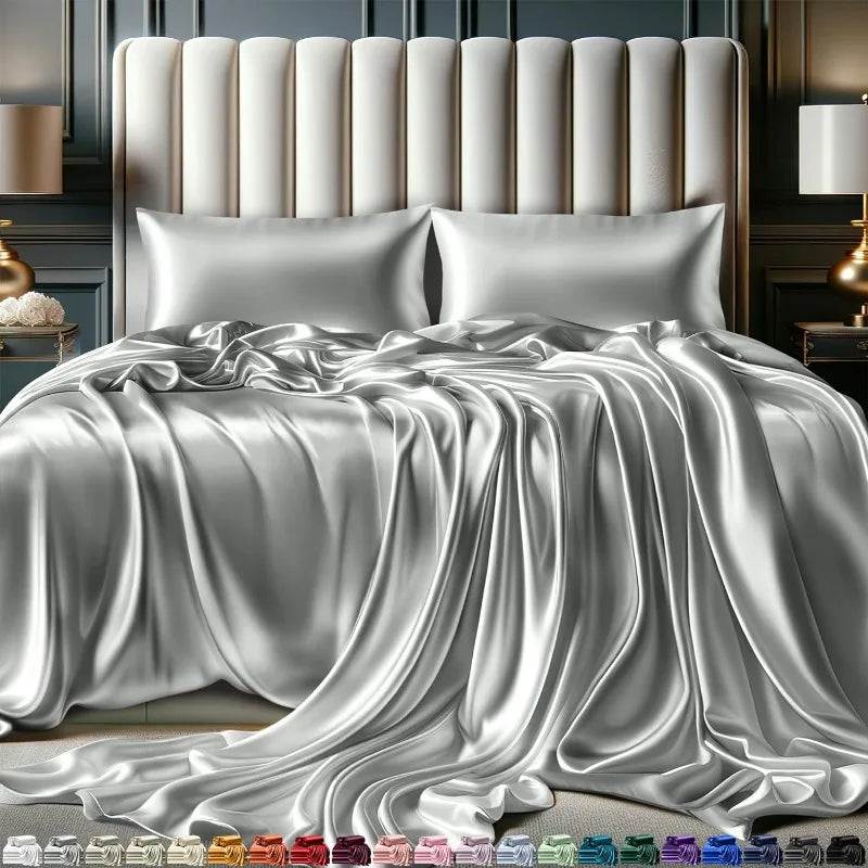 Satin Sheets Queen Size Set 4 Pcs - Silky & Luxuriously Soft