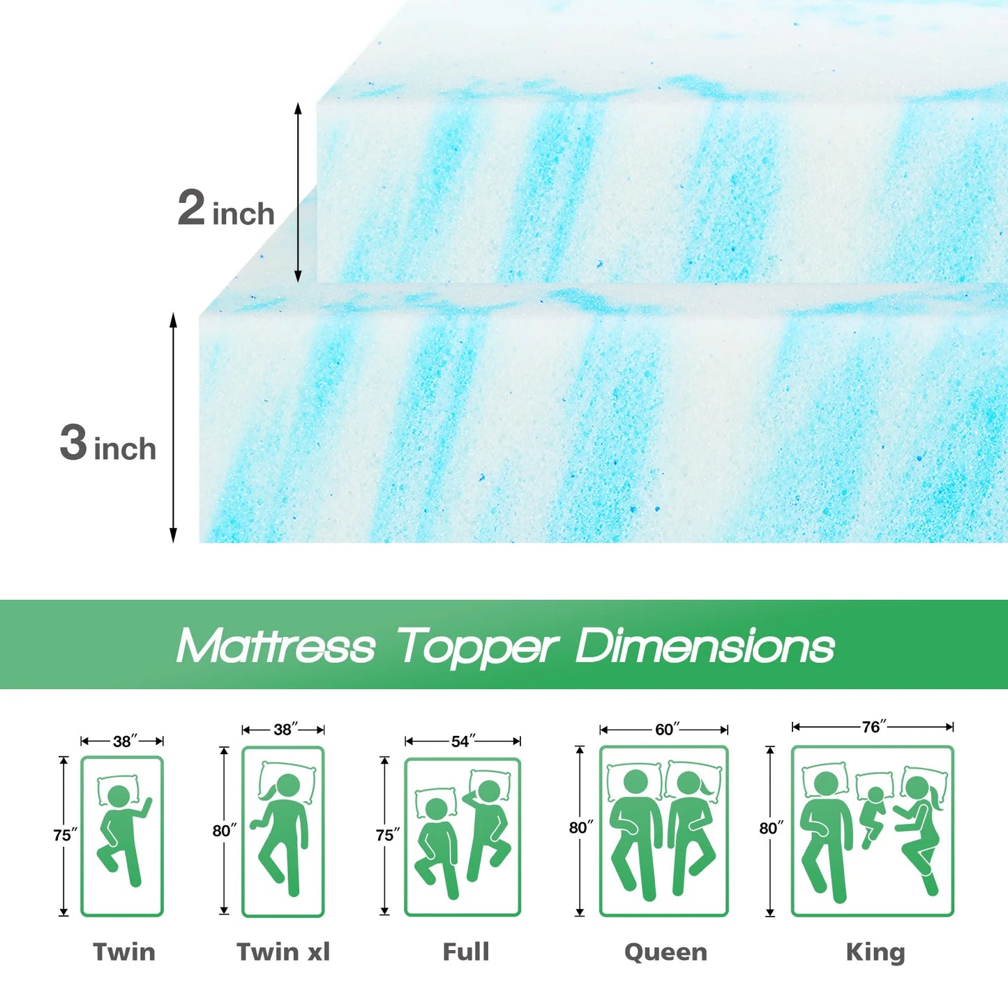 2-3 Inch Gel Memory Foam Mattress Topper Full Size Cooling Mattress