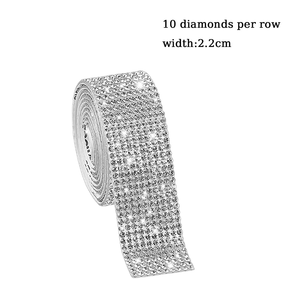 10Yard Rhinestone Ribbons Silver Self Adhesive Crystal Diamond Wrap