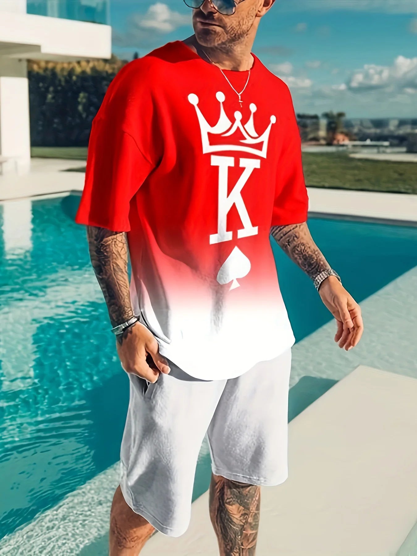 Men's Trendy Round Neck Short-Sleeved Shorts Two-Piece Suit