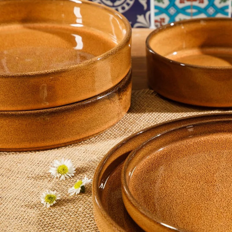 Santorini Mist Double Bowl Terracotta Reactive Glaze Dinnerware