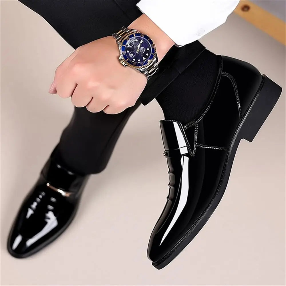 Men's Dress Shoes Formal Business Oxford High Gloss Patent Slip On Loafers