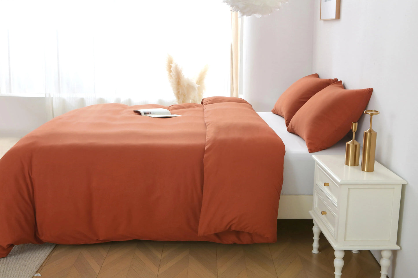 King Duvet Cover Set, 3 Pieces Solid Color Bedding Set