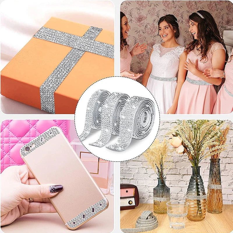 10Yard Rhinestone Ribbons Silver Self Adhesive Crystal Diamond Wrap