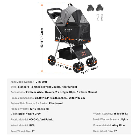 Pet Stroller Carrier Dog Cat Strollers Lightweight
