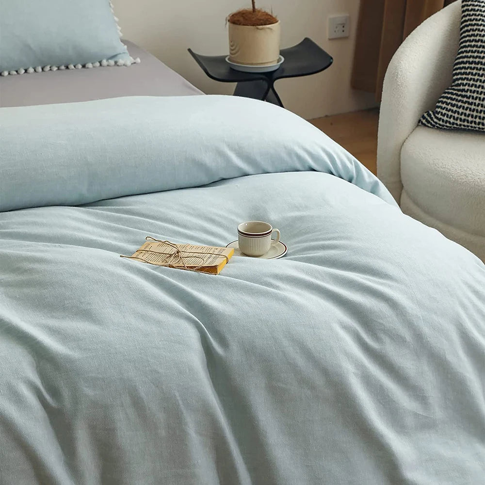Boho Linen Cotton Bedding Set with Tassel Washed Comforter