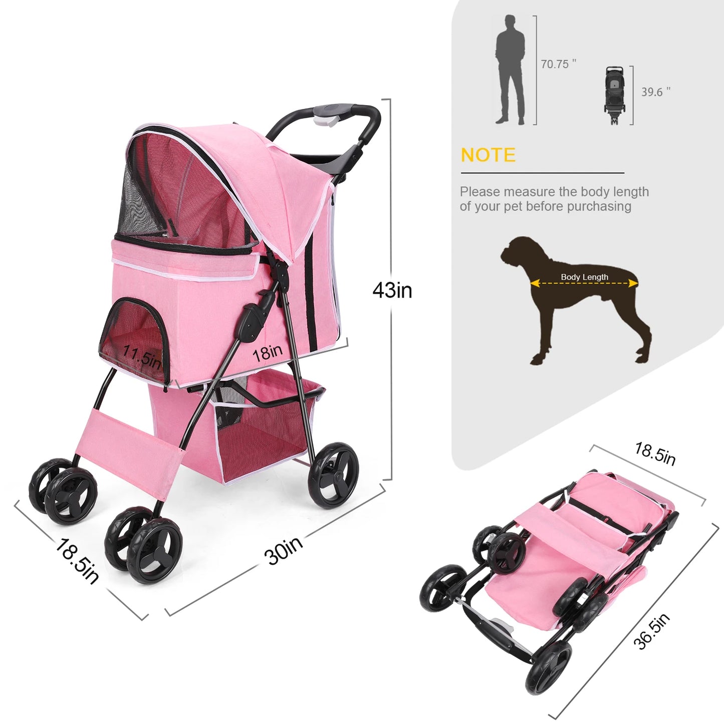 Four-Wheeled Universal Wheel Luxury Pet Stroller With Cup Holder