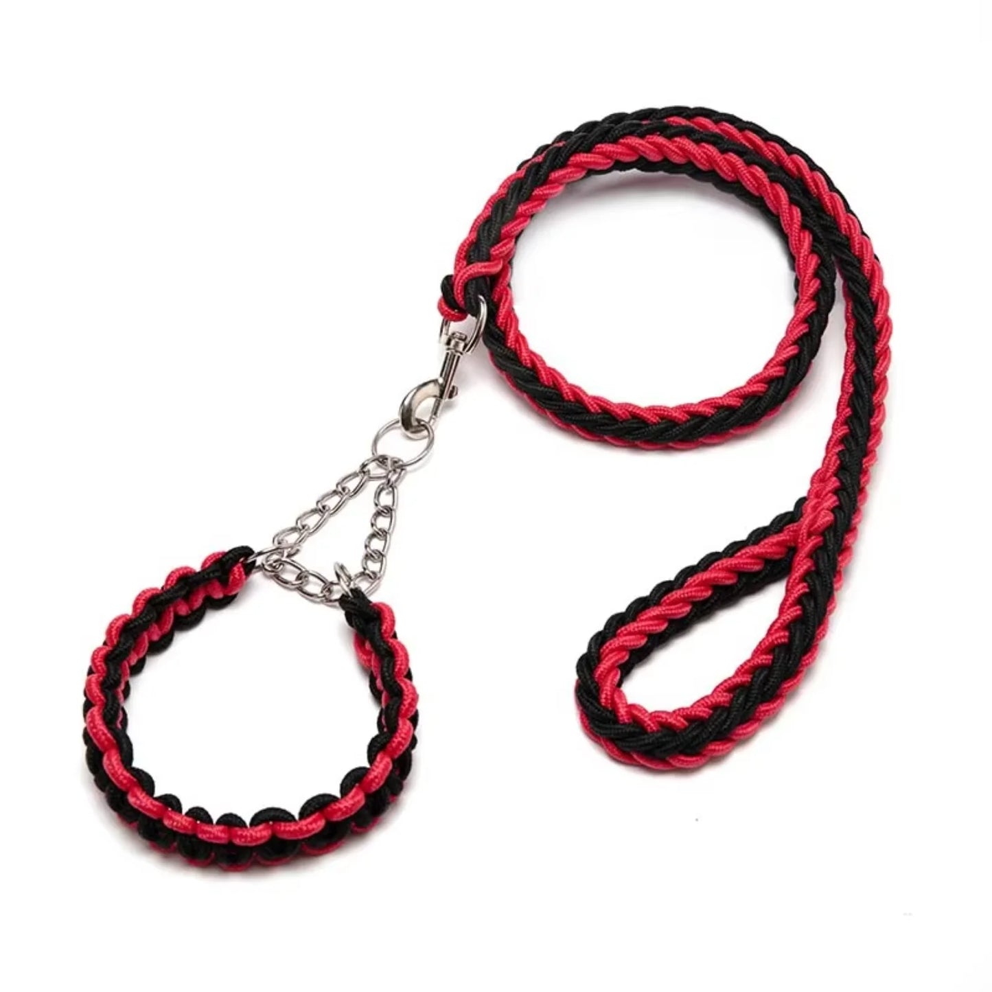 Black  Braided Dog Rope Leash Durable Nylon Collars with Lights for Dogs and Cats for Walking