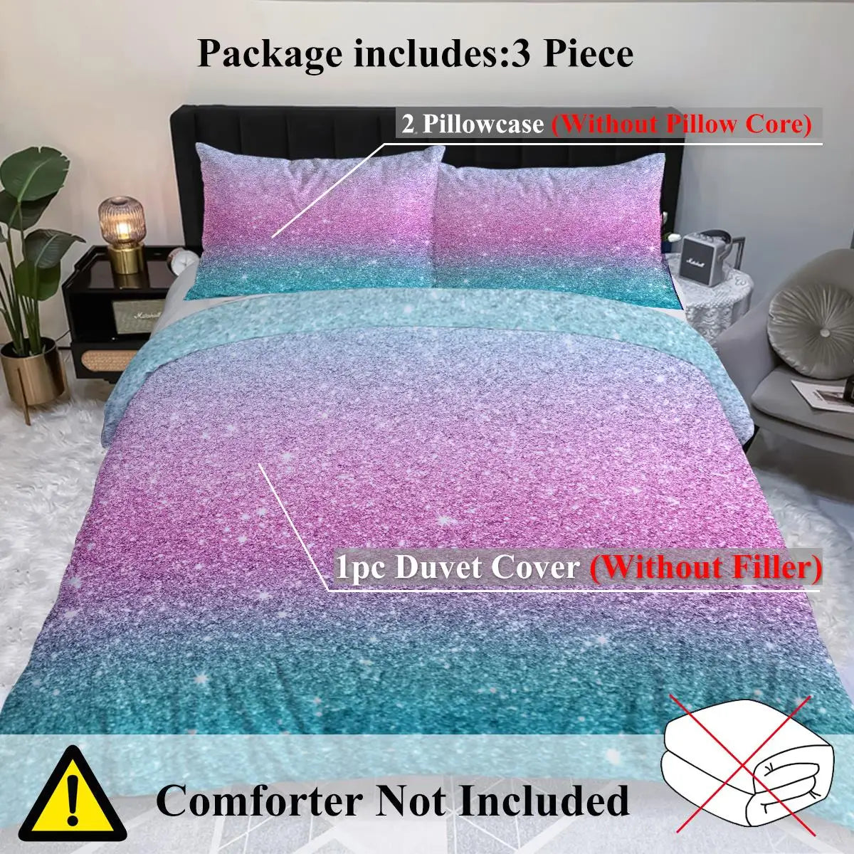 Colorful Glitter Bedding Girly Turquoise Blue and Pastel Colors Duvet Cover