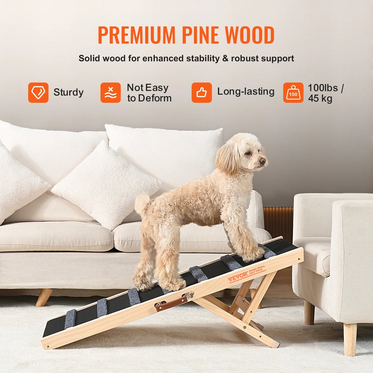 Dog Ramp Folding Ladder Anti-slip High Adjustable Wooden Ramp