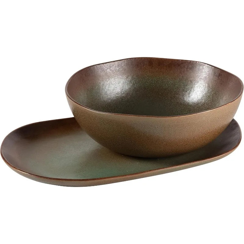 Santorini Mist Double Bowl Terracotta Reactive Glaze Dinnerware