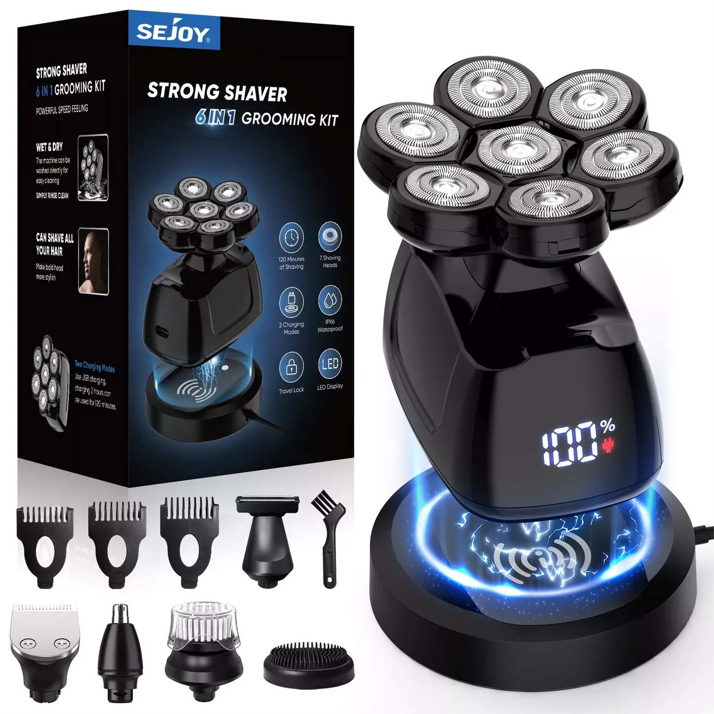 SEJOY Multifunctional  Electric Shavers Kits for Bald Head Shaver Beard Shaving Machine for Men Grooming Kit Husband Gift
