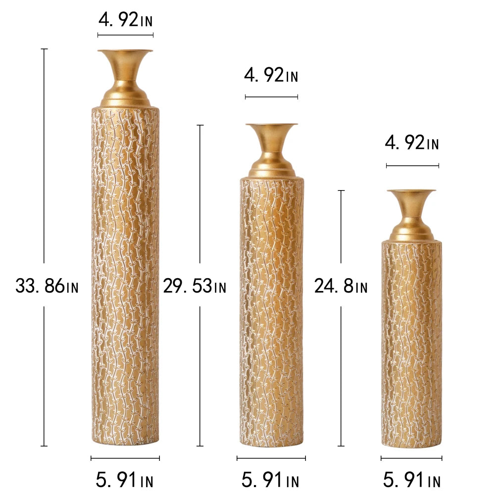 Metal Decorative Vases High Distress Set of 3 34 29 25 H