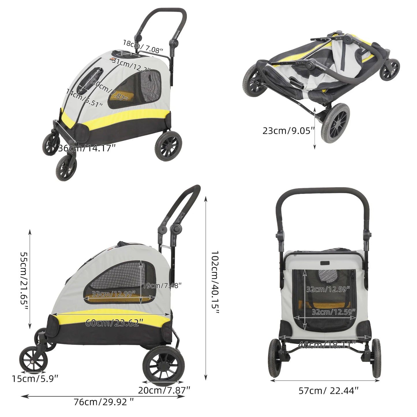 Portable Dog Stroller Pet Jogger Wagon Foldable Cart Travel Trolley Cart Outdoor with 4 Wheels, 3 Mesh Window, Adjustable Handle