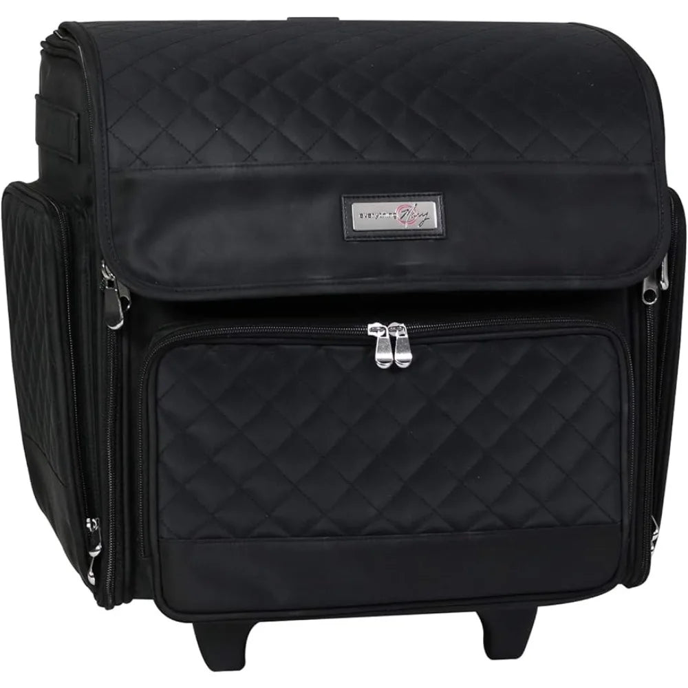 Everything Mary Deluxe Rolling Papercraft Craft Case Black Quilted Scrapbook Tote Bag w Wheels for Scrapbooking Art