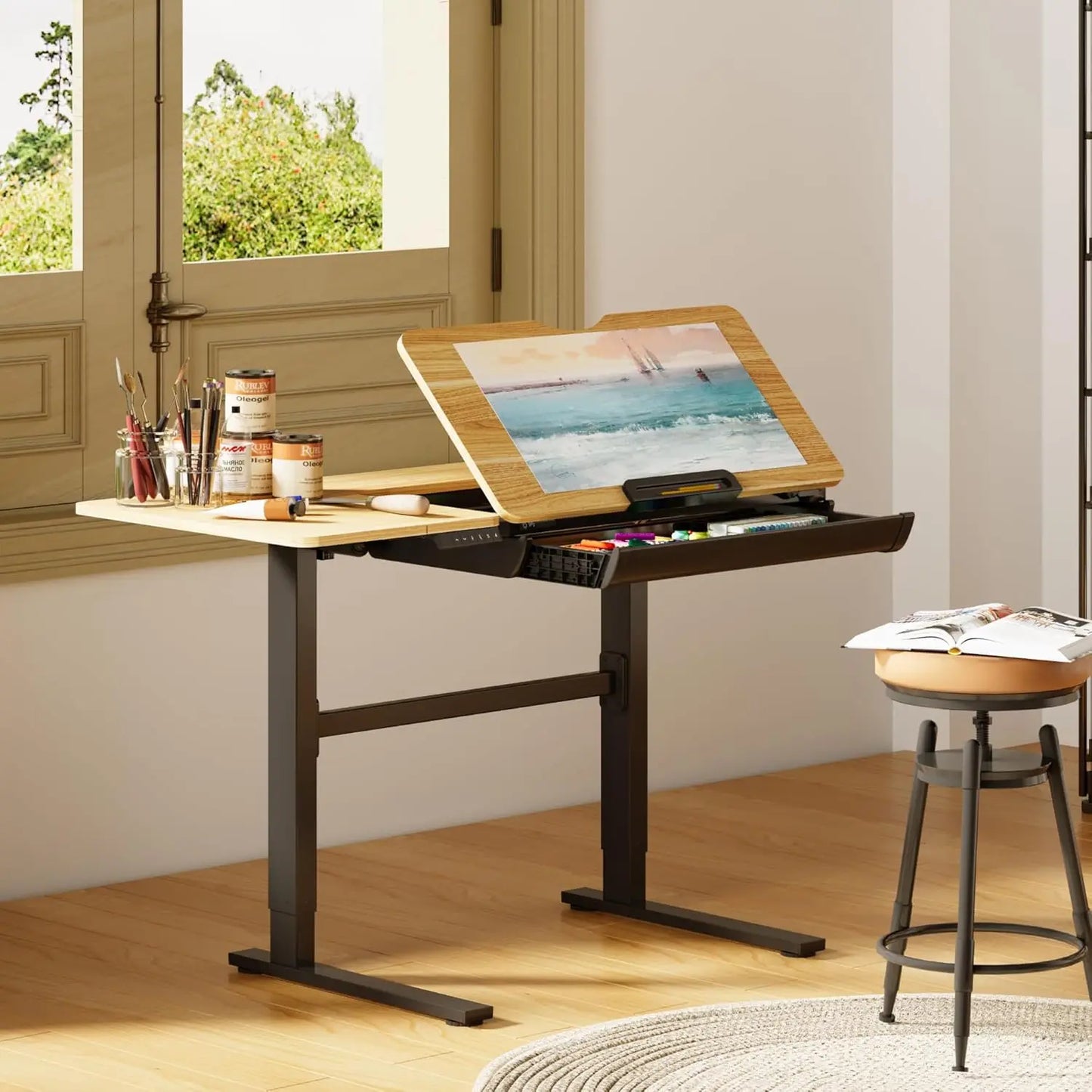 Drawing Desk Extendable Top Craft Workstation with Drawer