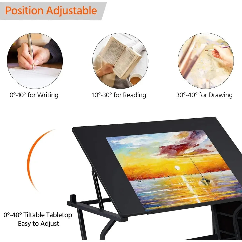 Comfort Corner Drafting Table for Adults Artists With Stool