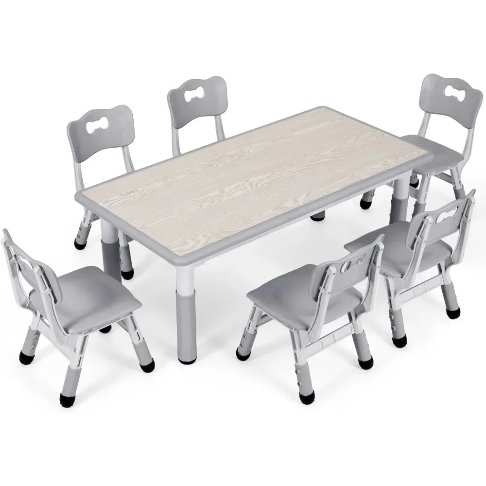 Kids Table and 6 Chairs Set, Height Adjustable Graffiti Table,Preschool Activity Art Craft Table,for Daycare Classroom Home Boys