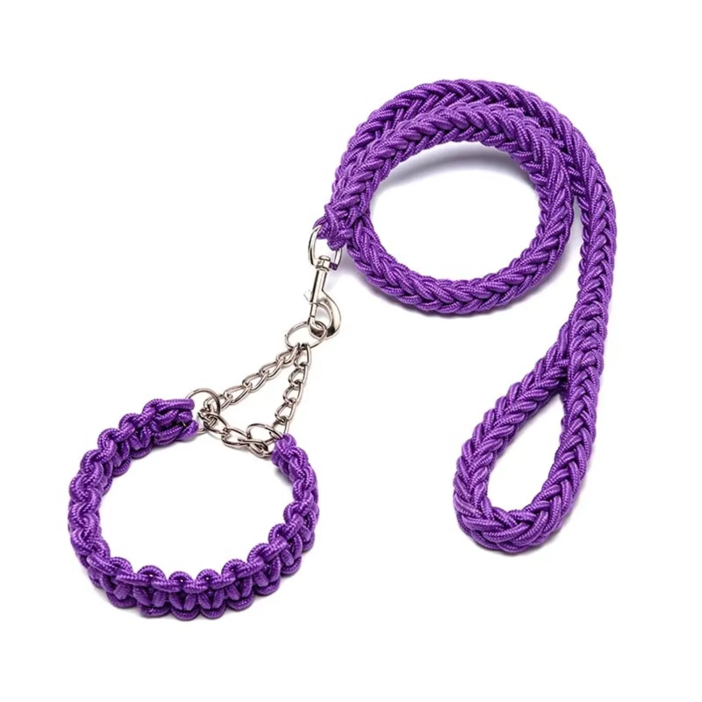 Black  Braided Dog Rope Leash Durable Nylon Collars with Lights for Dogs and Cats for Walking