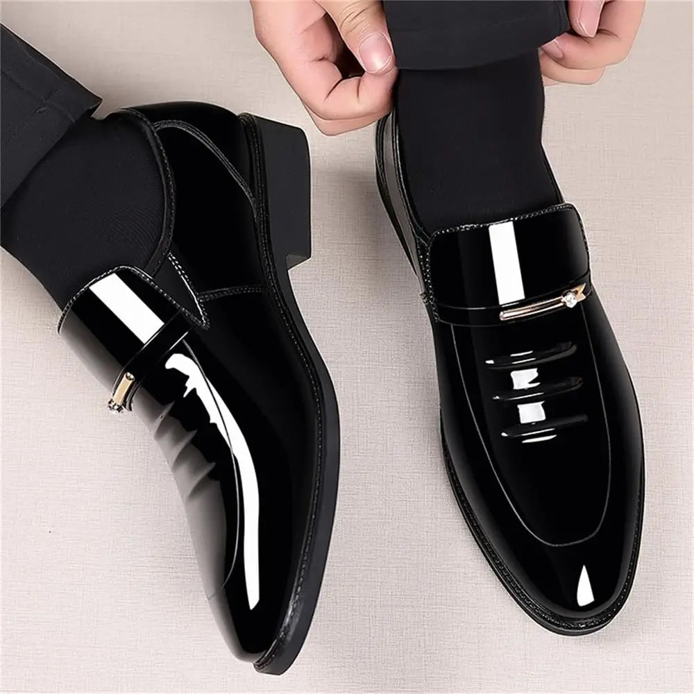 Men's Dress Shoes Formal Business Oxford High Gloss Patent Slip On Loafers