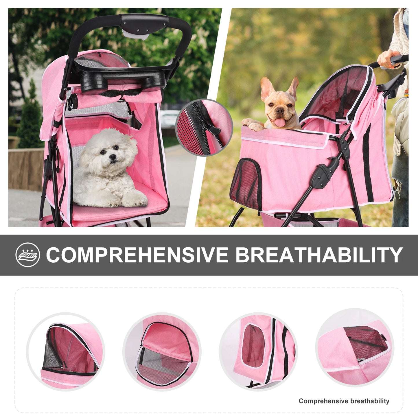 Four-Wheeled Universal Wheel Luxury Pet Stroller With Cup Holder
