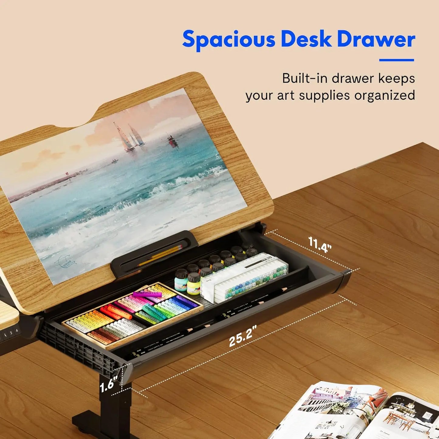 Drawing Desk Extendable Top Craft Workstation with Drawer
