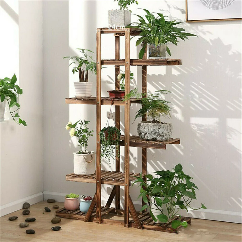 Reinforced 52" Tall 6 Tier Wood Plant Stand Corner Shelf Flower Rack Garden Home