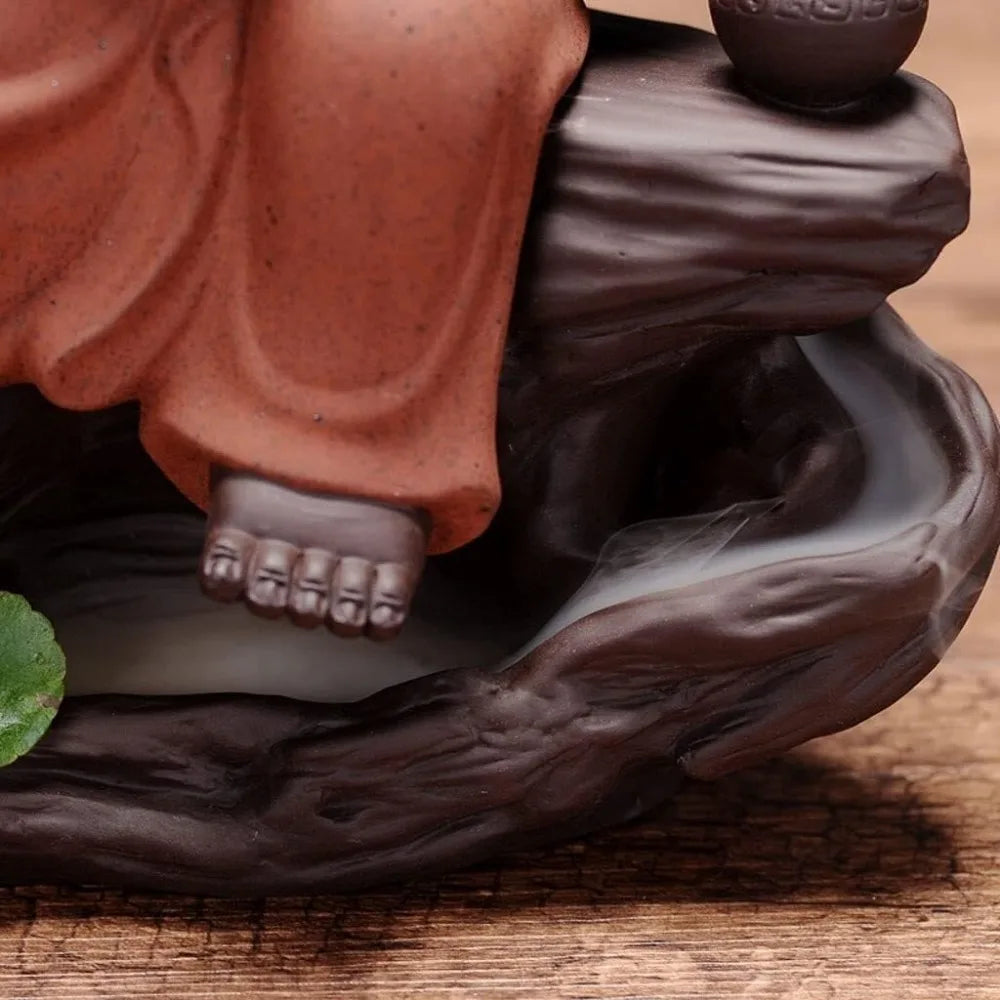 Purple Sand Maitreya Laughing Buddha Incense Burner Decor