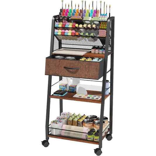 3 Tier Rolling Cart - Metal Utility Cart with Storage Drawer