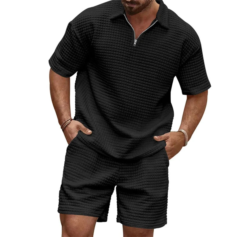Men's Casual Outfit Short Sleeve Tee with Drawstring Shorts Set
