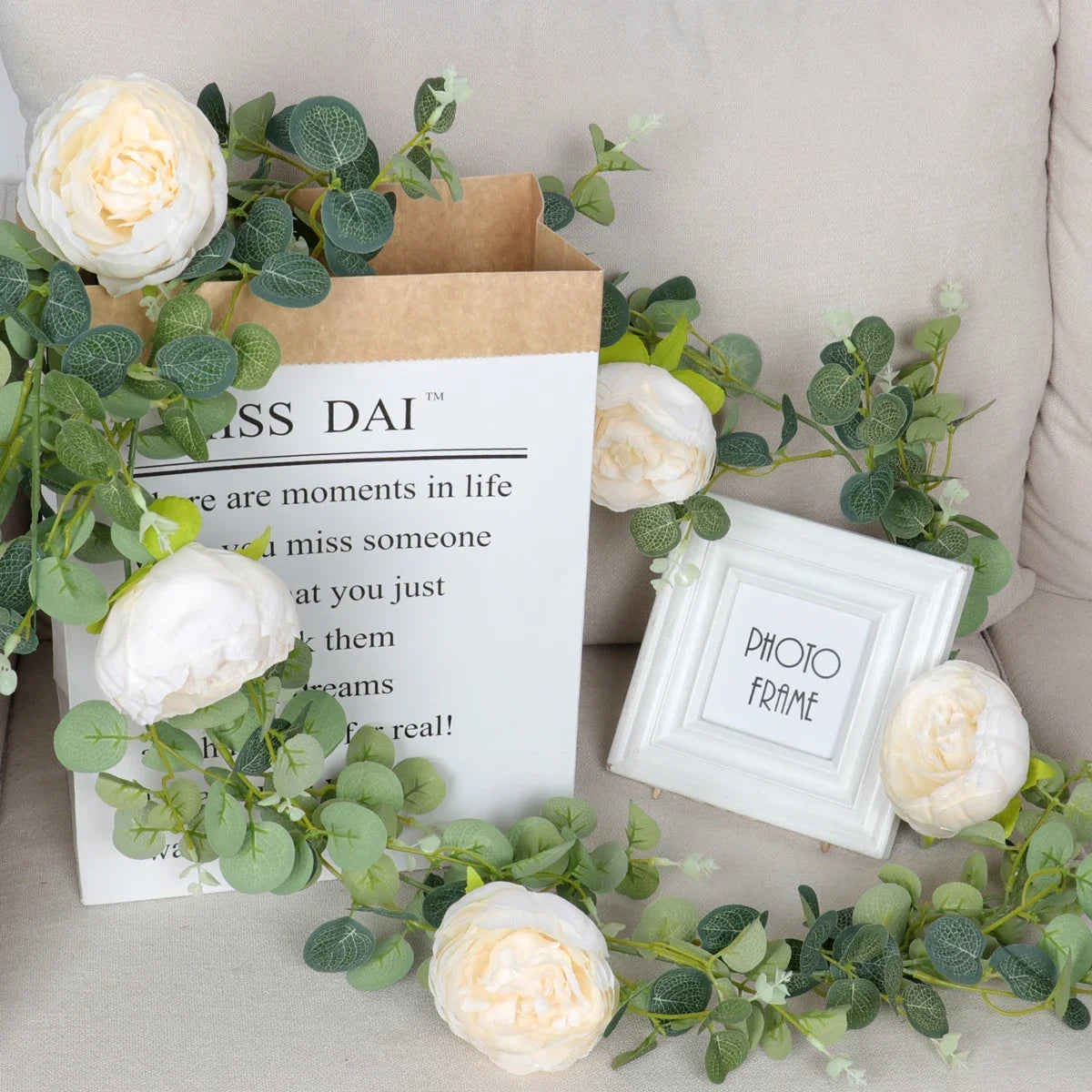 Peony Artificial Flowers String Fake Plants Eucalyptus Vine Garland