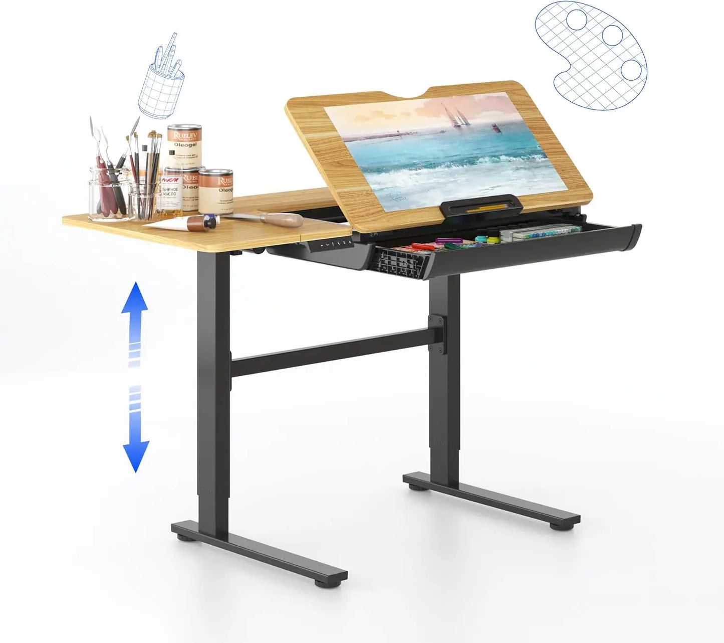 Drawing Desk Extendable Top Craft Workstation with Drawer