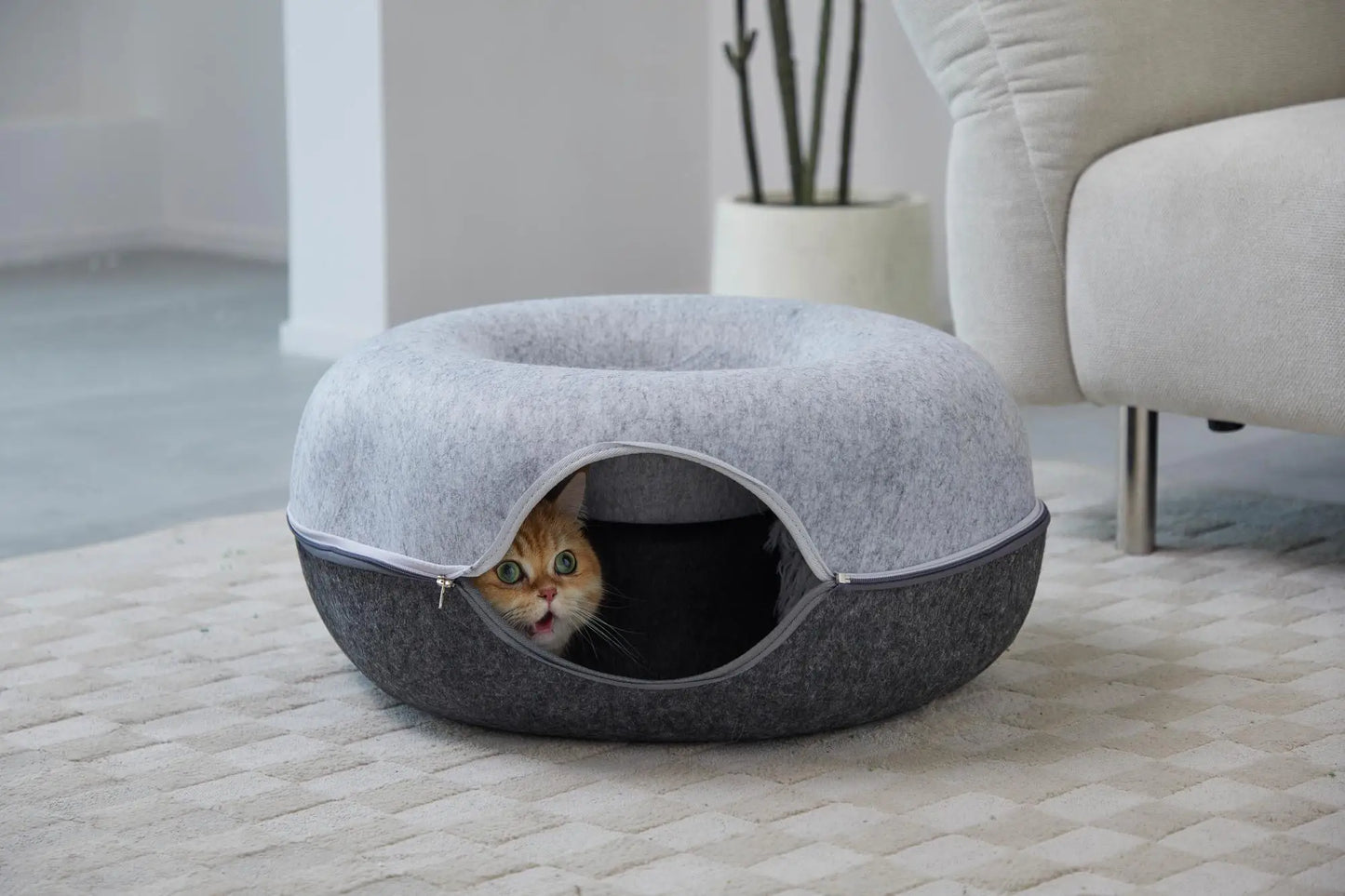Hexagon duplex colour Cat Tunnel Bed Cat Cave for Multiple Cats  Large Cats Scratch Resistant Washable Detachable Round Felt Cat