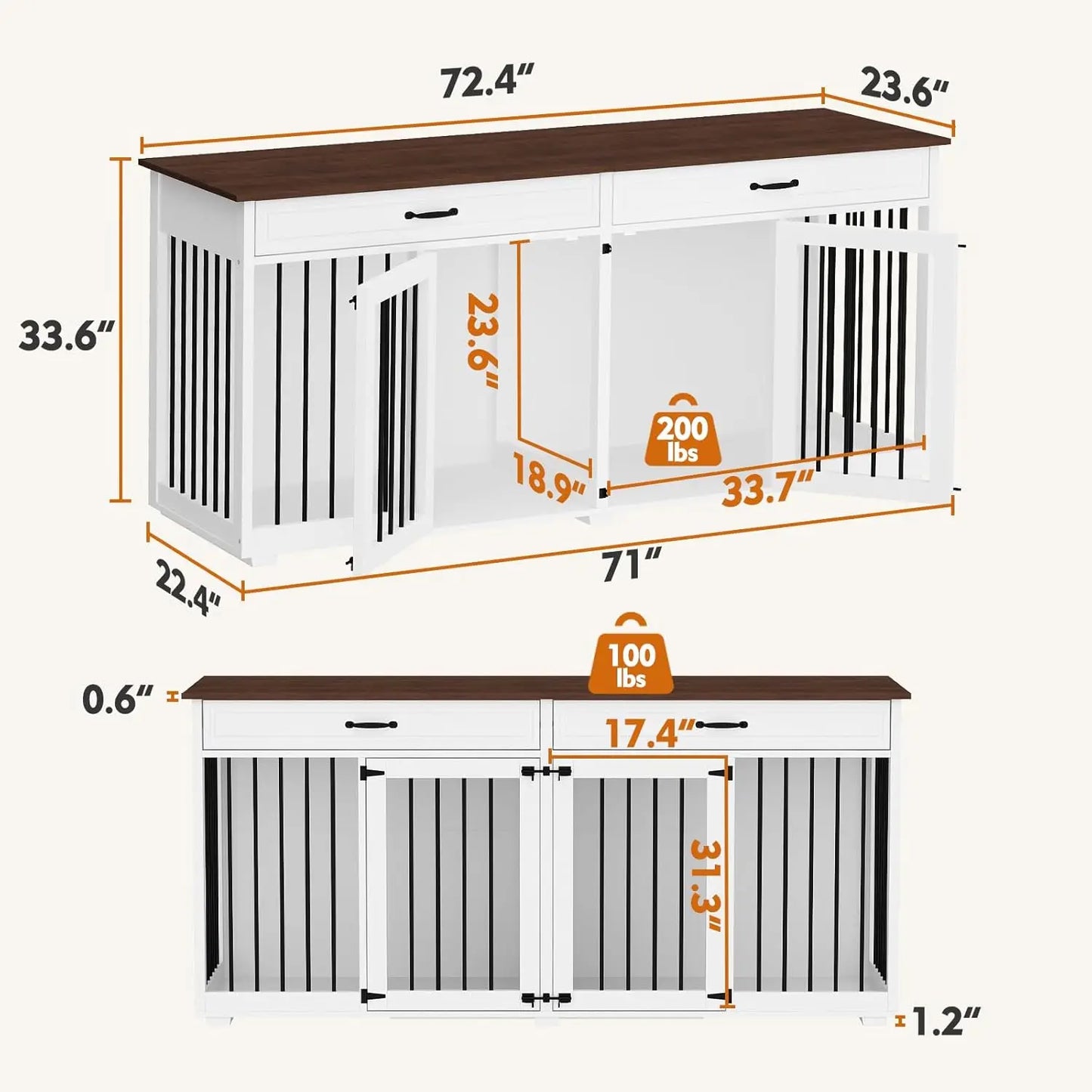 Large Dog Crate Furniture 72 Inch Wooden