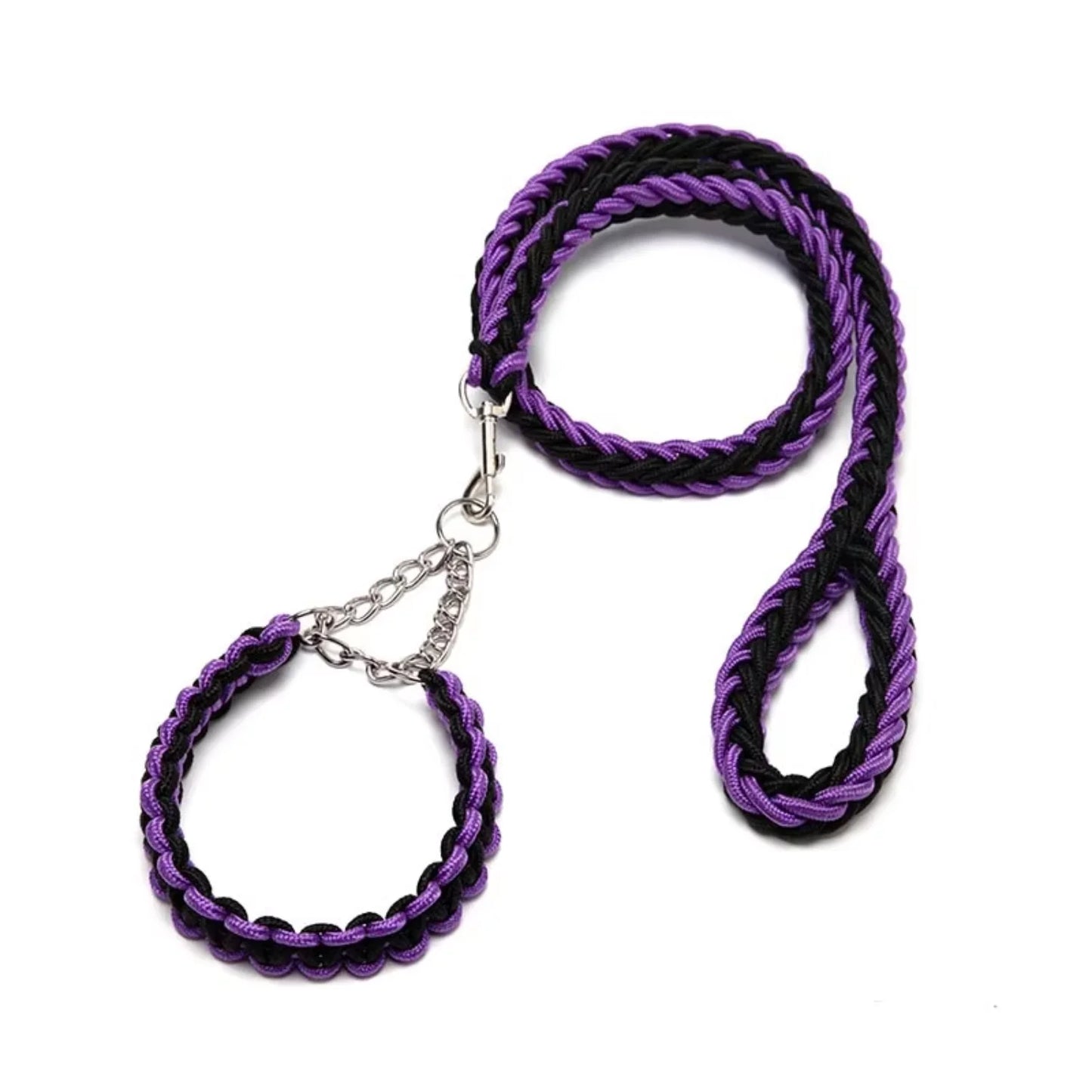 Black  Braided Dog Rope Leash Durable Nylon Collars with Lights for Dogs and Cats for Walking