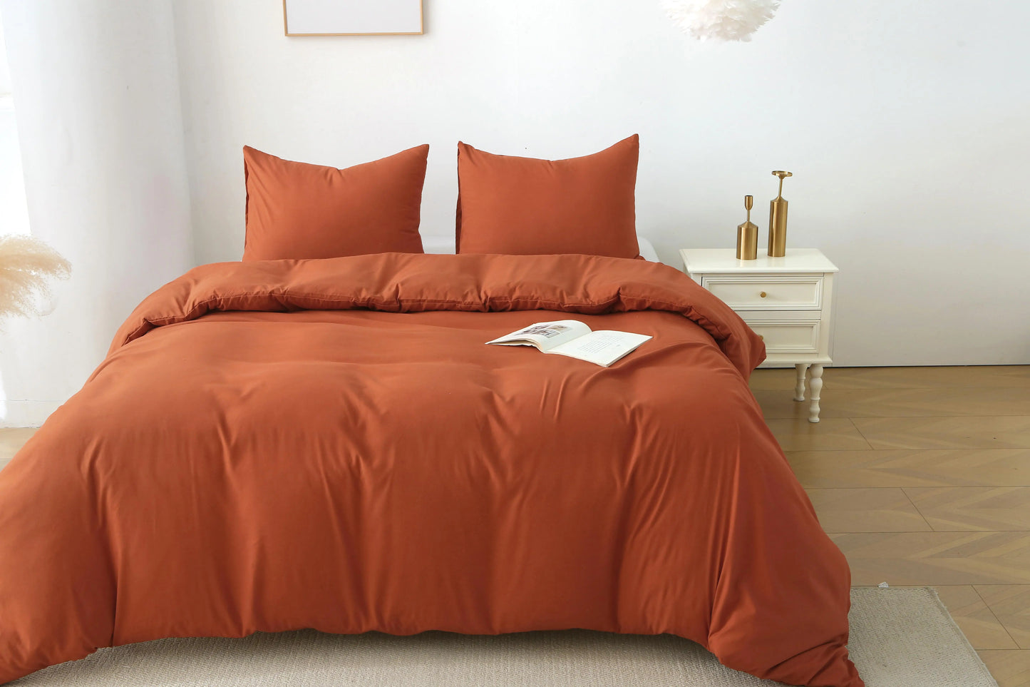 King Duvet Cover Set, 3 Pieces Solid Color Bedding Set