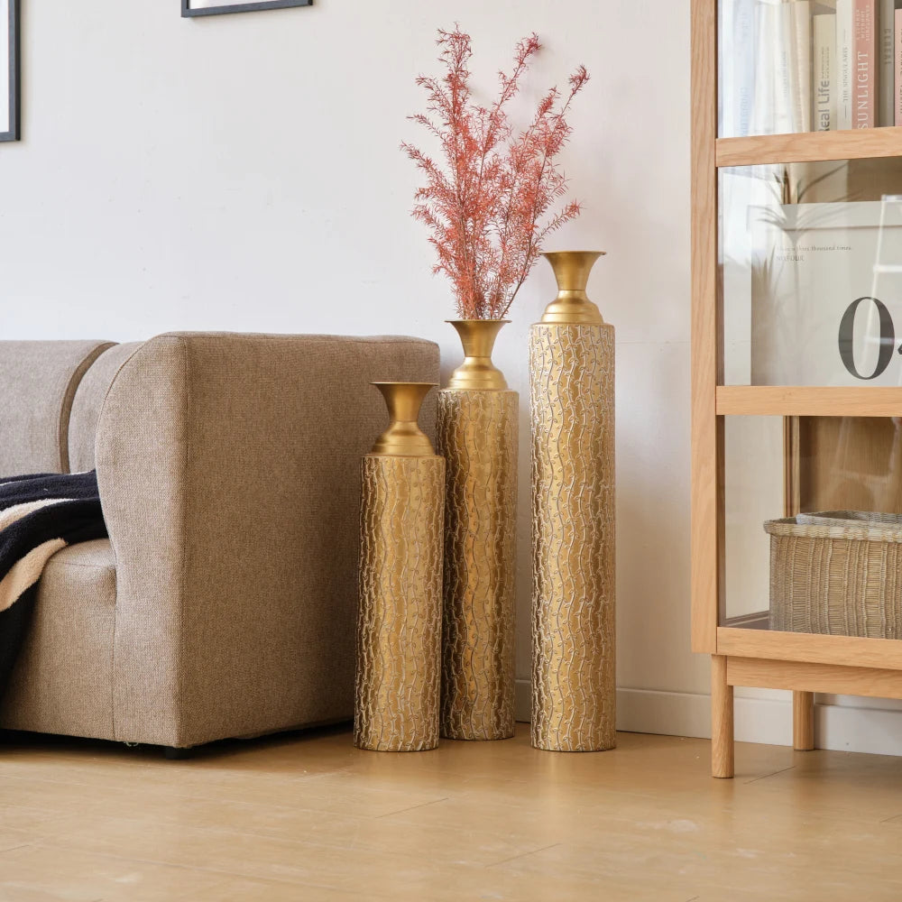 Metal Decorative Vases High Distress Set of 3 34 29 25 H