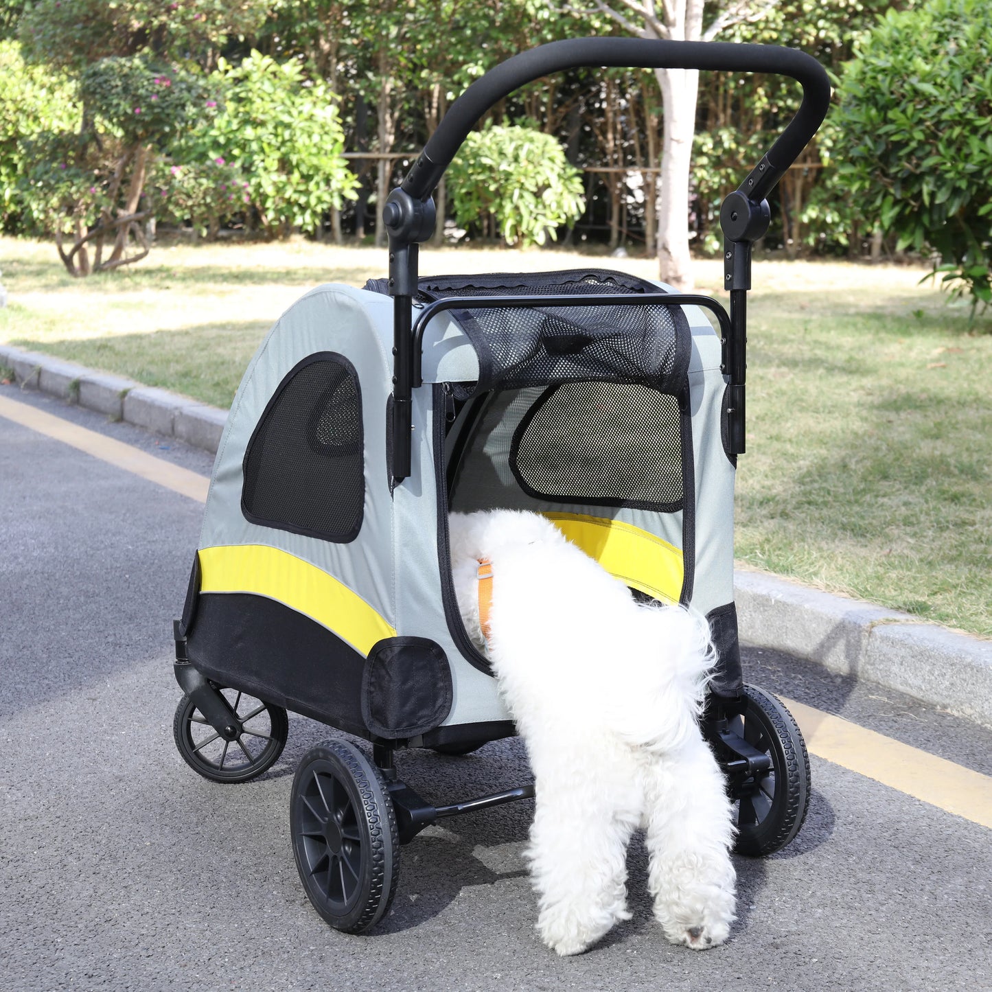 Portable Dog Stroller Pet Jogger Wagon Foldable Cart Travel Trolley Cart Outdoor with 4 Wheels, 3 Mesh Window, Adjustable Handle