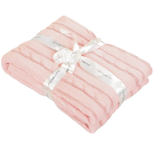 Ntbay 100% Cotton Cable Knit Toddler Blanket, Soft Warm