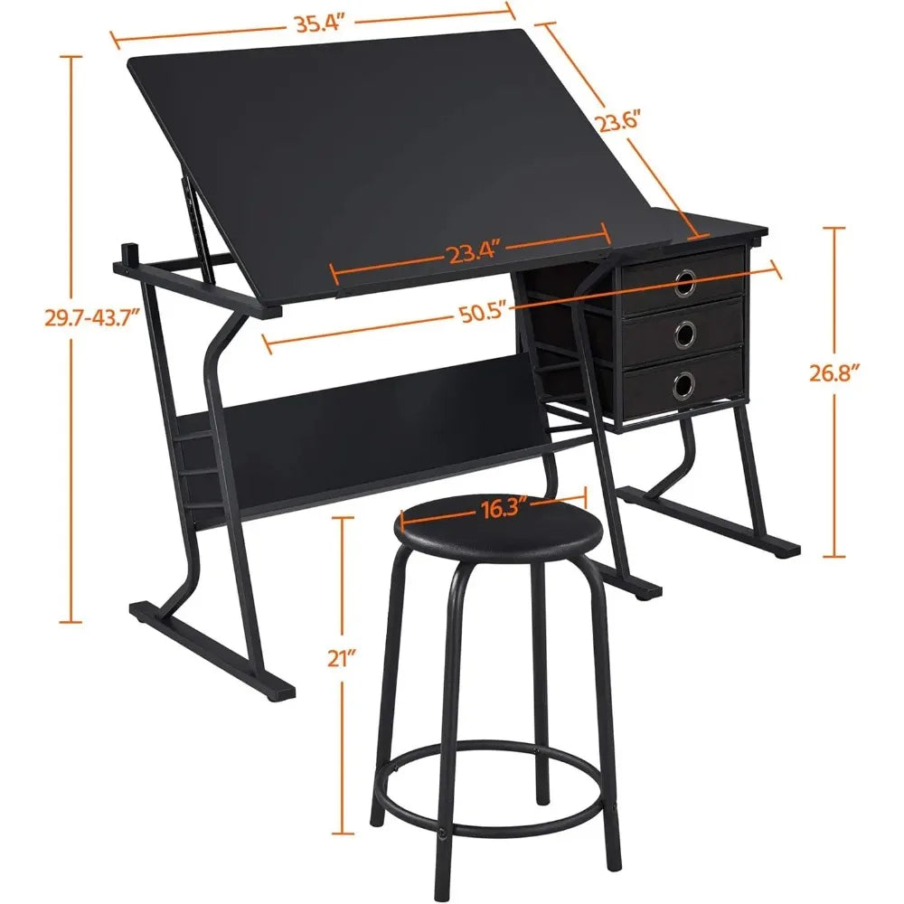 Comfort Corner Drafting Table for Adults Artists With Stool