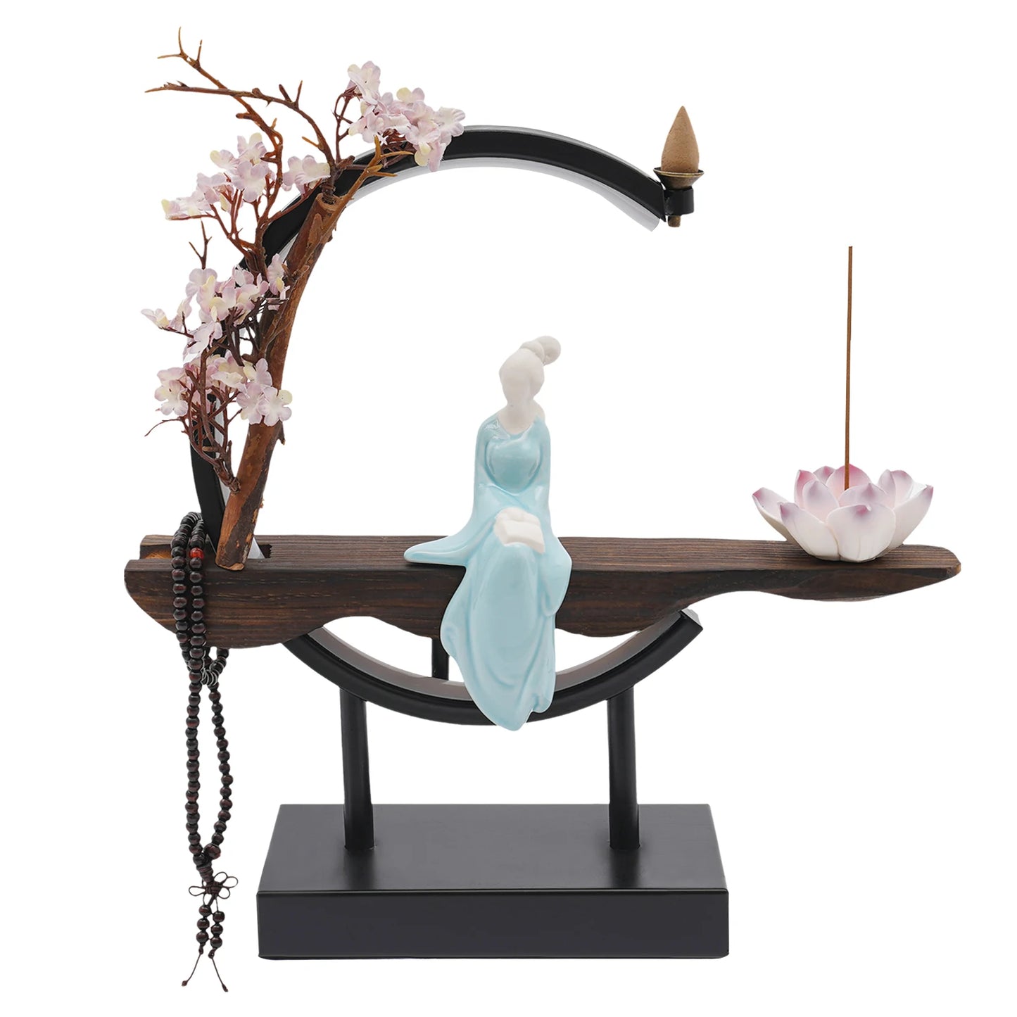 Classical Backflow Incense Burner Waterfall LED Backflow Smoke Flower Incense Censer Holder Home Decoration