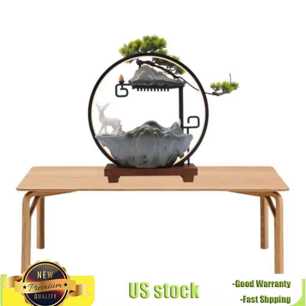 Bymaocar Indoor Water Fountain With Mist Touch Switch LED Light Incense Burner Waterfall Relaxing Table Decor