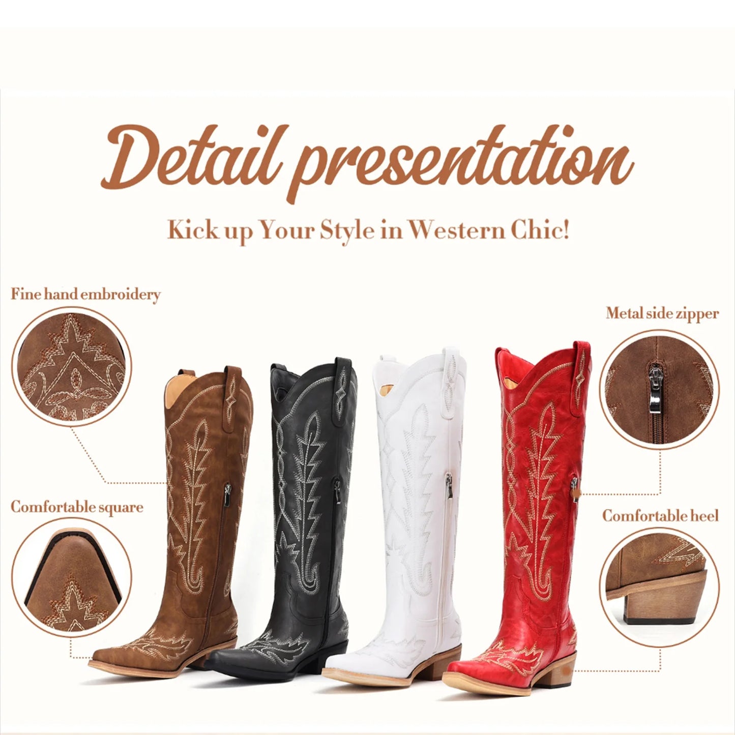 Cowboy Boots for Women - Knee High Embroidered Boots