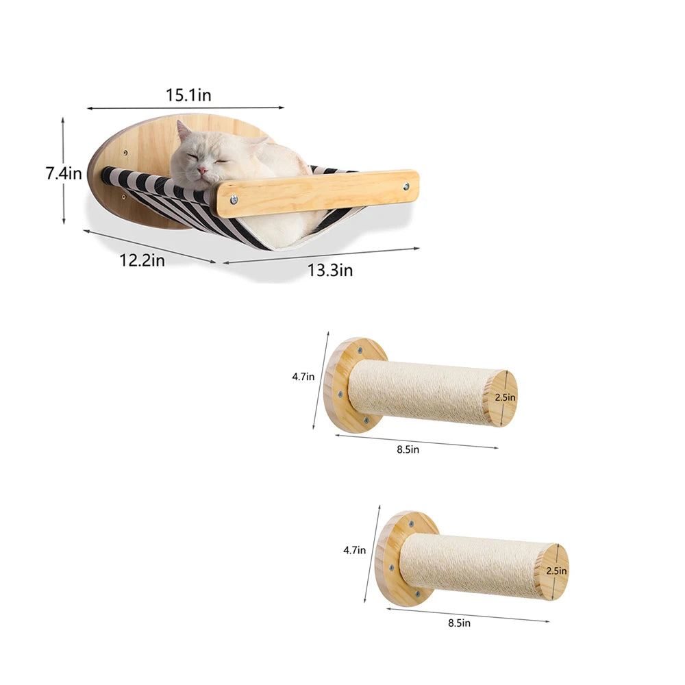 3Pcs Cat Hammock with Four Step Sisal Stairways