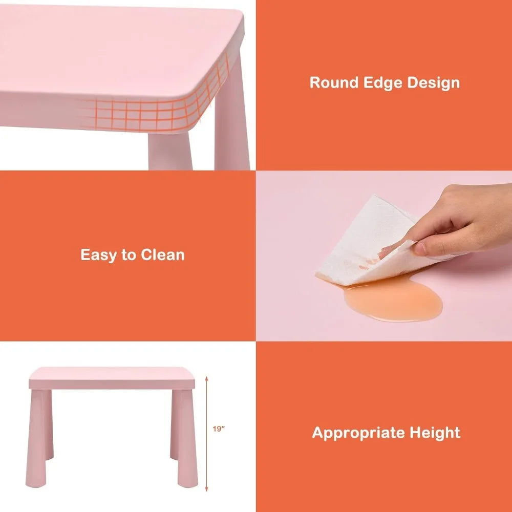 Kids Table and Chair Set For Toddler, Plastic Children Activity Table for Reading, Drawing, Snack Time, Arts Crafts, Preschool